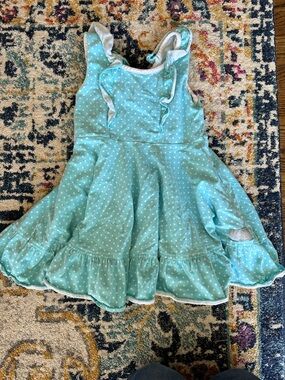 Eleanor Rose | Aqua Polka Dot Ruffle Twirl Dress| size 4-5